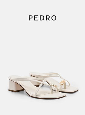 PEDRO羊皮夹趾凉鞋26夏季鎏金系列方头金属扣凉拖PW1-25580417