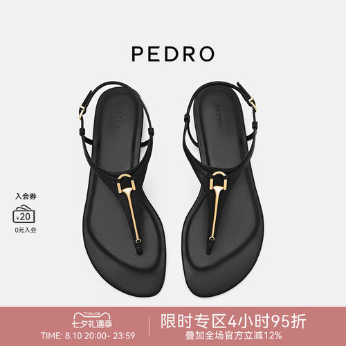 PEDRO牛皮革夹趾凉鞋26夏季金属扣饰细绊带平底凉鞋PW1-66480123