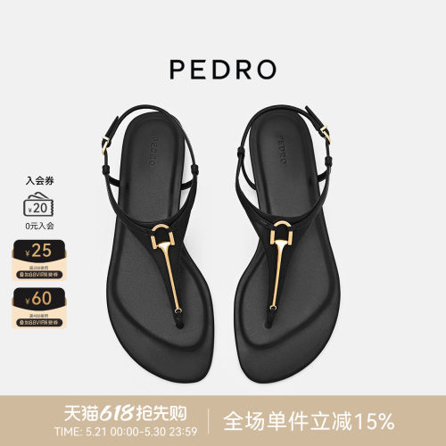 PEDRO牛皮夹趾凉鞋26春季金属扣饰细绊带平底凉鞋PW1-66480123