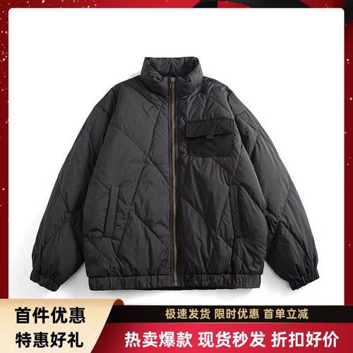 秋冬季日系菱形立领白鸭绒羽绒服