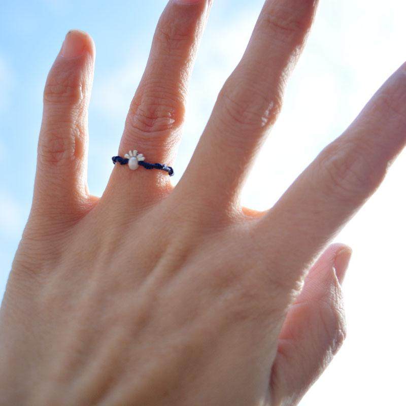 花枝 原创蜡线编织木耳花边戒指女 珍珠碎银韩版日系指环绳戒小众