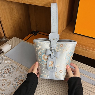 新中式 宋锦水桶包diy手工编织包包材料自制礼物手提菜篮子妈妈包