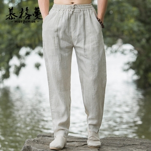 100%亚麻休闲裤男新款春秋宽松大码哈伦裤薄款透气复古中国风裤子