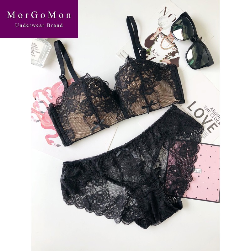 MORGOMON无钢圈薄杯舒适蕾丝内衣套装 简约时尚前扣美胸WC1007