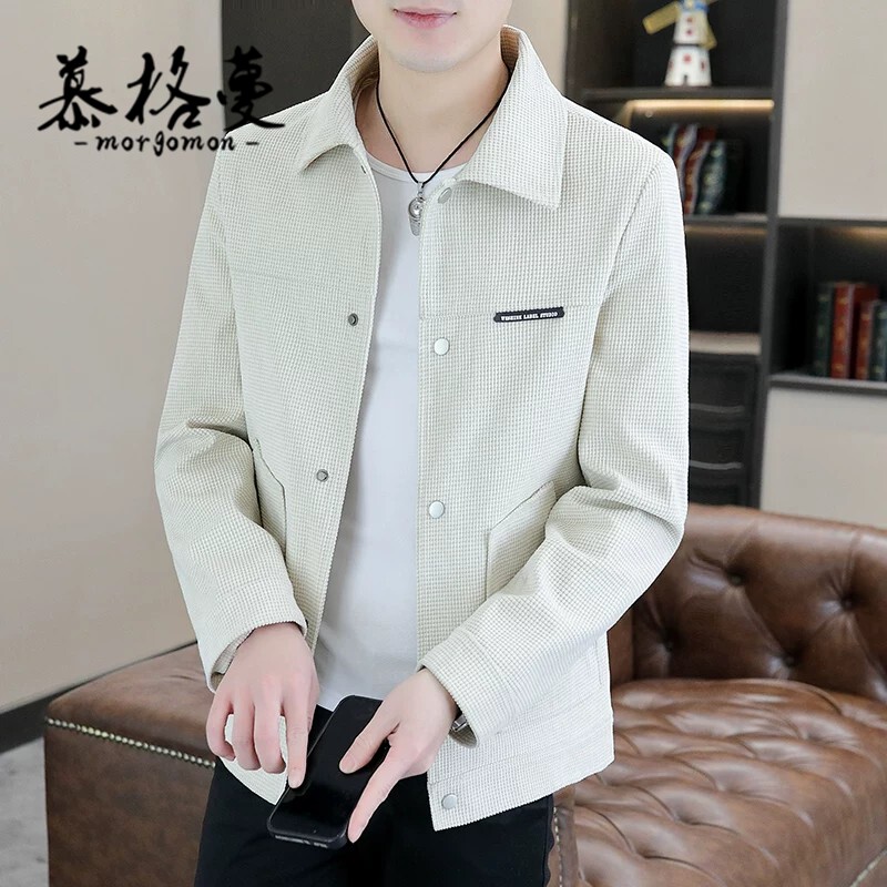 男士翻领华夫格夹克高级感百搭
