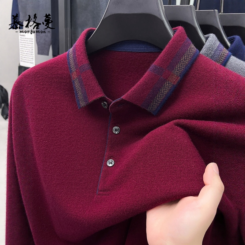 高端100纯羊毛衫男加厚长袖翻领