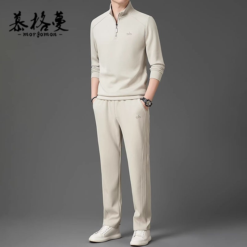 休闲运动套装男2026春秋季新款高级感半拉链卫衣长裤时尚套装男士