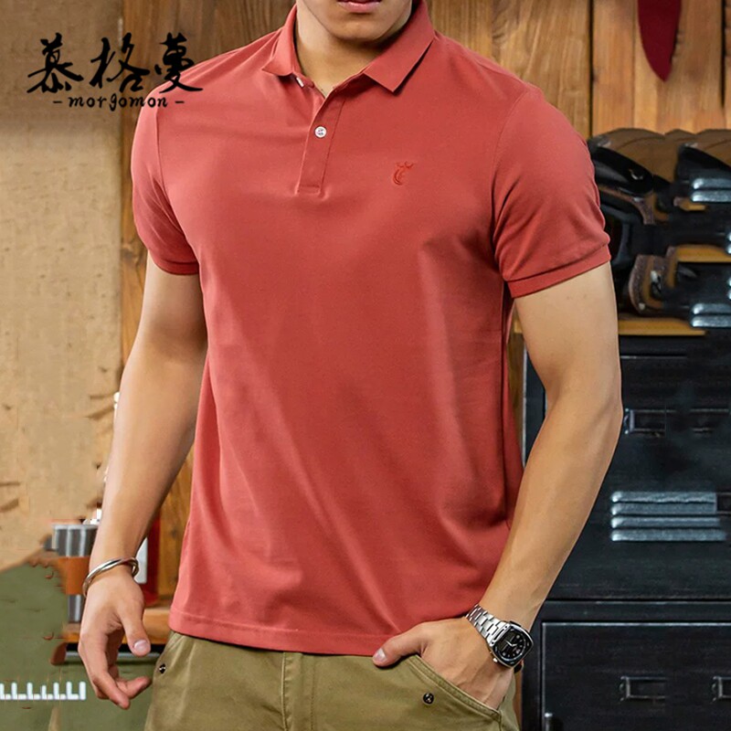 夏季男士短袖POLO衫砖红薄款