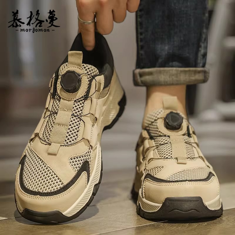 运动休闲鞋男新款旋钮扣网孔轻便网面透气薄款免系带户外登山鞋男,流行男鞋,时尚休闲鞋,淘宝优惠券,粉丝福利购,淘宝优惠卷