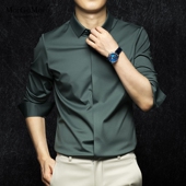 衬衫 男新款 免烫抗皱衬衣男修身 长袖 立领男士 商务休闲翻领寸衣男