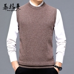 圆领马甲男秋冬季新款商务休闲100%纯羊毛衫时尚都市加厚羊毛背心