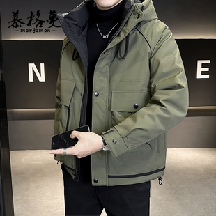 羽绒服男防寒加厚保暖秋冬新款潮牌高级感美式工装轻薄连帽外套男