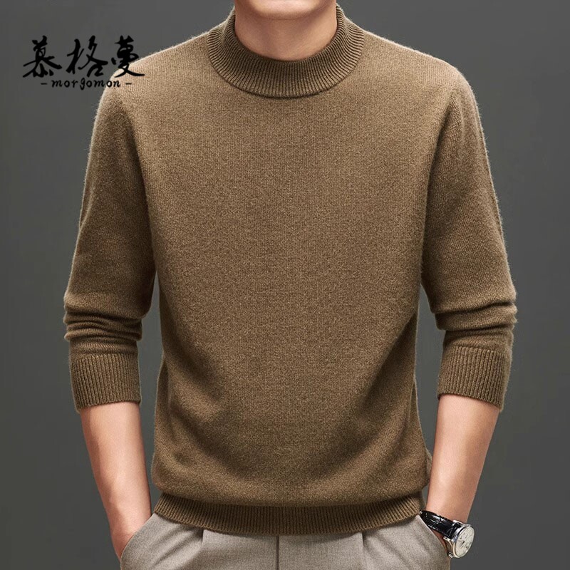 羊绒衫男士秋冬季新款宽松纯色半高领加厚保暖毛衣简约休闲打底衫