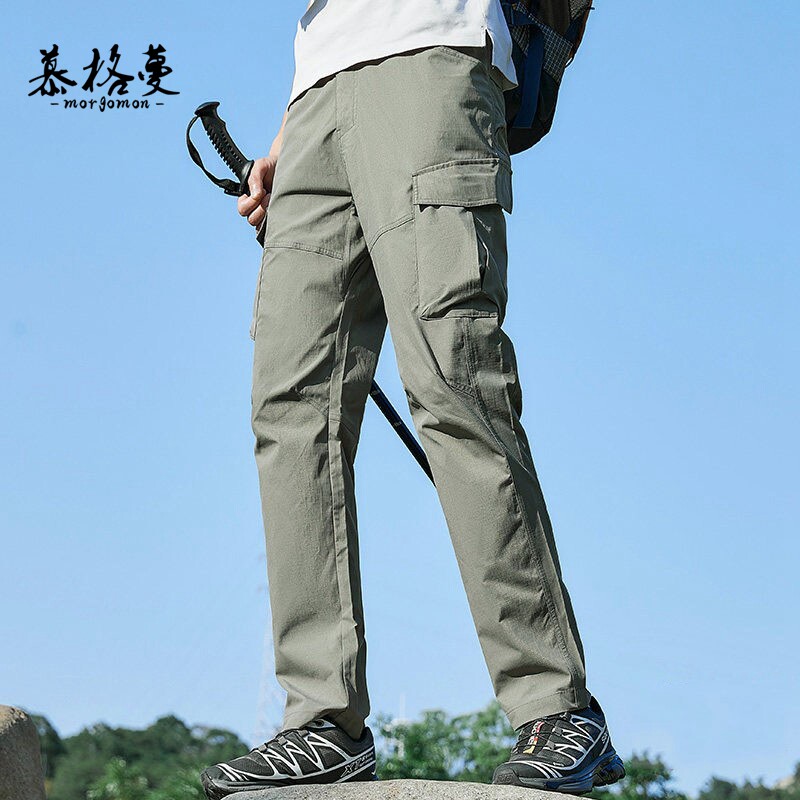 速干裤男夏季薄款宽松大码休闲运动长裤子透气户外多袋登山工装裤