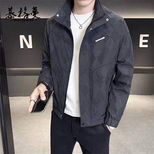 工装夹克男春秋季新款潮流修身显瘦立领薄款百搭休闲风外套男士