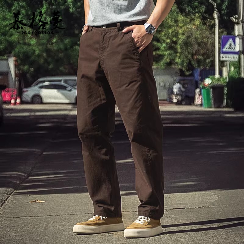 工装裤2026春秋季新款美式复古咖啡色裤子直筒纯棉宽松休闲长裤男