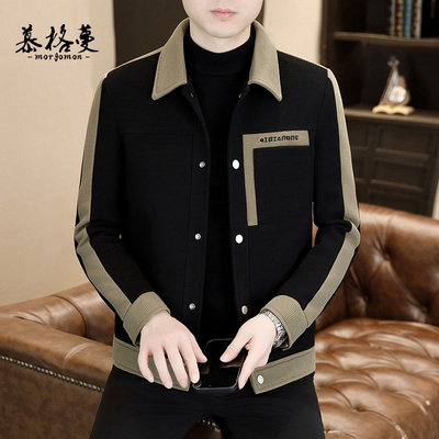 夹克男士春秋季短款拼接翻领外套