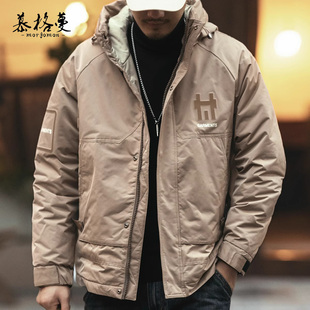 羽绒服男款2025年冬季新款美式灰鸭绒连帽潮牌宽松保暖大码外套男