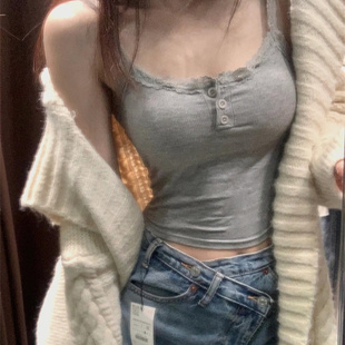 带胸垫打底衫 辣妹短款 纯欲风蕾丝吊带背心女内搭外穿修身 2025新款