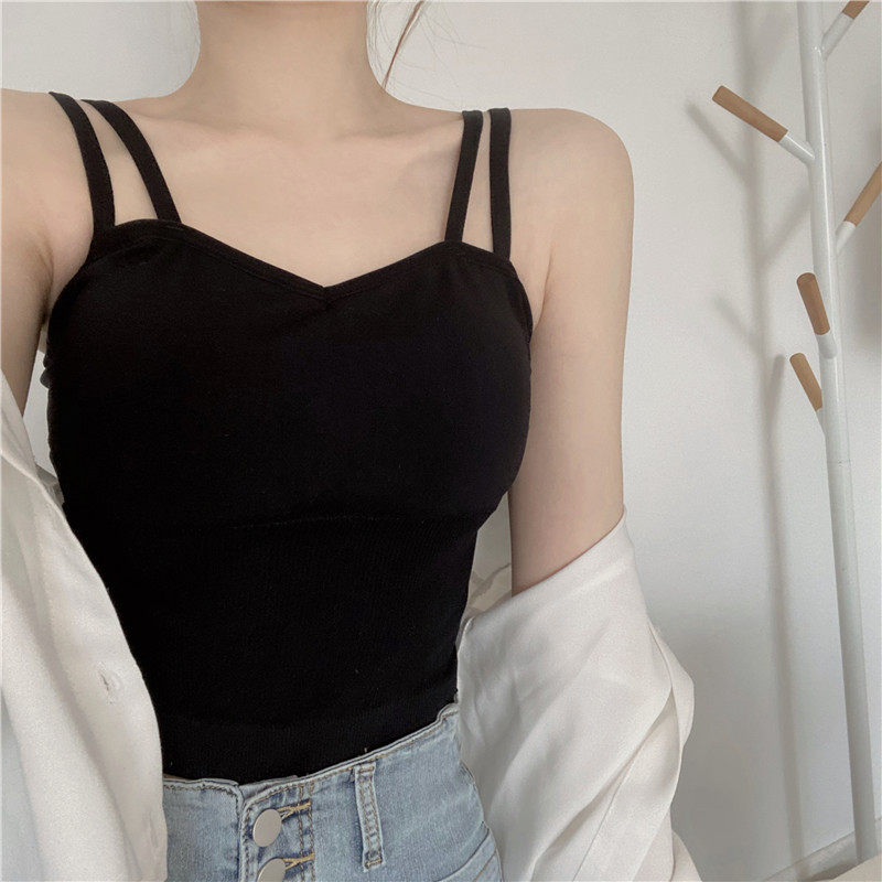 吊带小背心女春秋修身黑色洋气外穿性感短款时尚内搭打底无袖上衣
