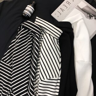 2023秋冬加厚加绒半高领条纹打底衫 t恤 女保暖上衣服修身 百搭长袖