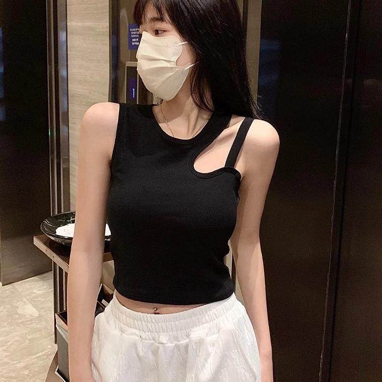 夏季美背带胸垫吊带背心女打底修身显瘦交叉镂空百搭无袖短款上衣