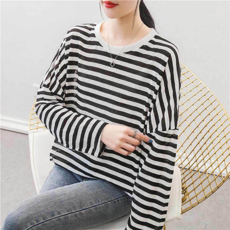 设计感镂空长袖针织衫女早秋2023年新款韩版宽松薄款洋气外搭上衣