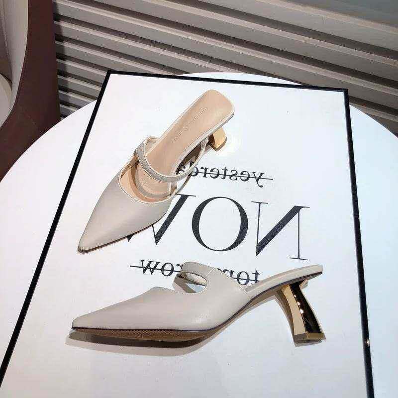 显瘦包头半拖鞋女尖头细跟高跟鞋