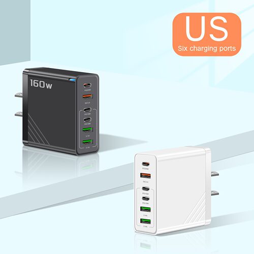 跨境160W多口PD快充头3USB+3TYPEC全兼容协议欧美英规多口USB冲头
