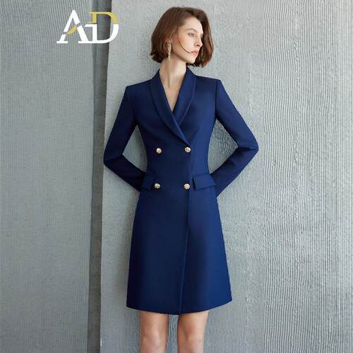 AD高端藏青色中长款连衣裙公务员