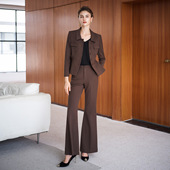 高级感显瘦工装 棕色女秋冬职业装 套装 加厚磨毛气质职场御姐范西装