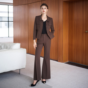 高级感显瘦工装 棕色女秋冬职业装 套装 加厚磨毛气质职场御姐范西装