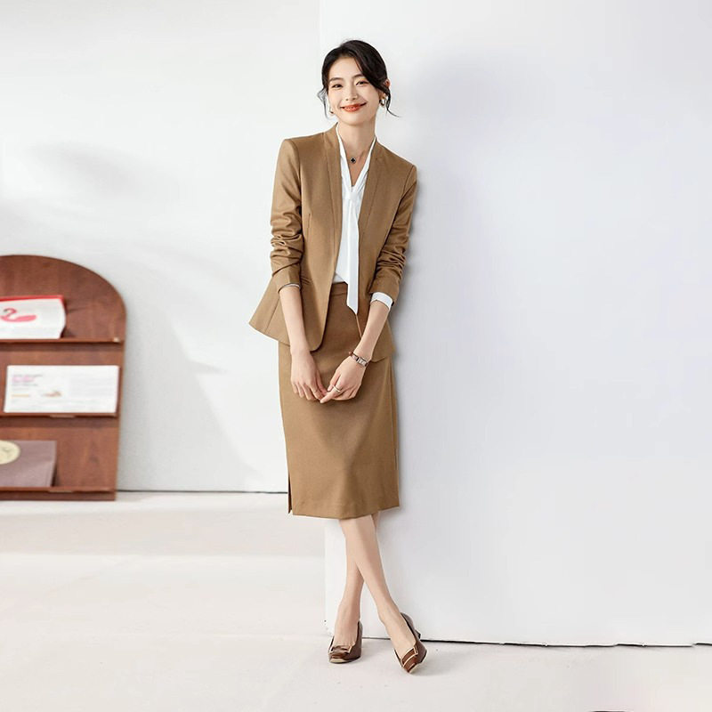 高端卡其色西装套装套女小个子春秋休闲公务员职业装西服面试工装