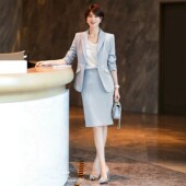 套裙两件套前台文秘正装 气质商务西装 工作服 女正装 浅蓝色职业套装
