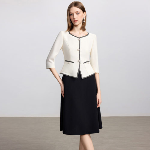 AD小香风连衣裙女假两件轻奢黑白