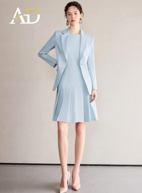AD大码浅蓝色春职业装两件套礼服