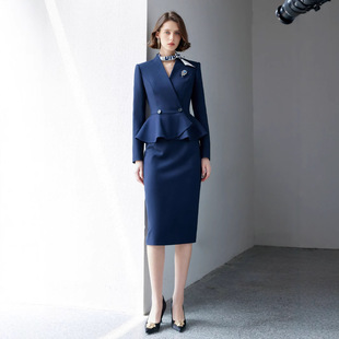 AD高端职业西装套装女售楼部荷叶边春秋长袖工作服公务员接待工装