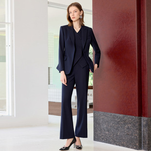 高端西装套装女西服马甲三件套阔腿裤简约一粒扣销售部工作服工装