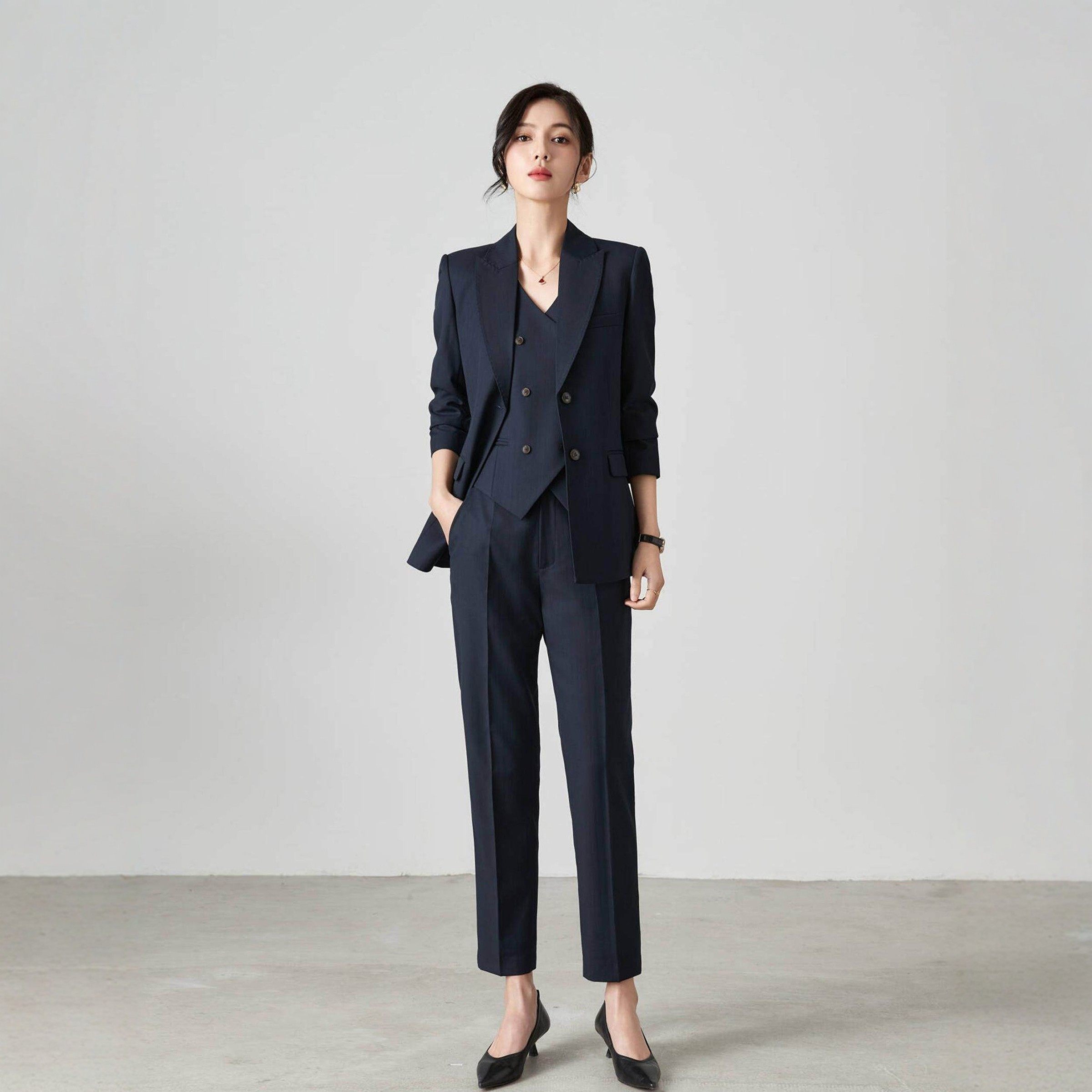 高端西服套装女职业装公务员正装西装气质酒店专柜三件套工作服