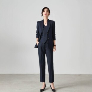 大码高端西服套装女职业胖MM公务员正装西装马甲气质三件套工作服