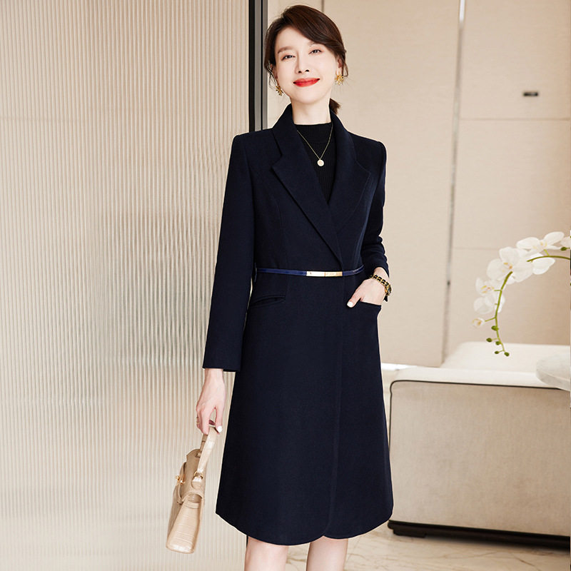 羊毛呢中长款加棉加厚外套工作服