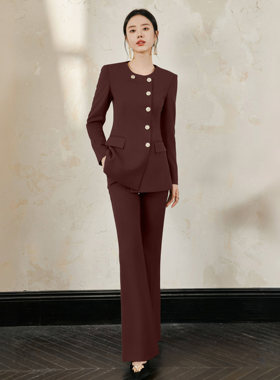 宴会礼服深红色时尚套装裤工作服