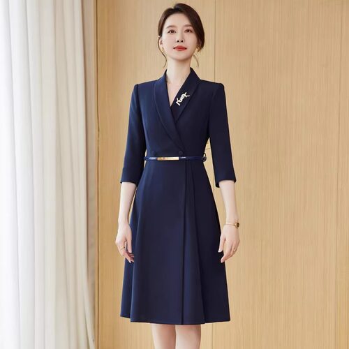 连衣裙藏青色主持人聚会宴会礼服