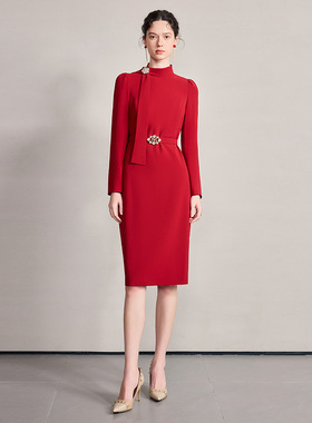 AD红色大牌明星同款女2025新款连衣裙高级感收腰显瘦宴会礼服长裙