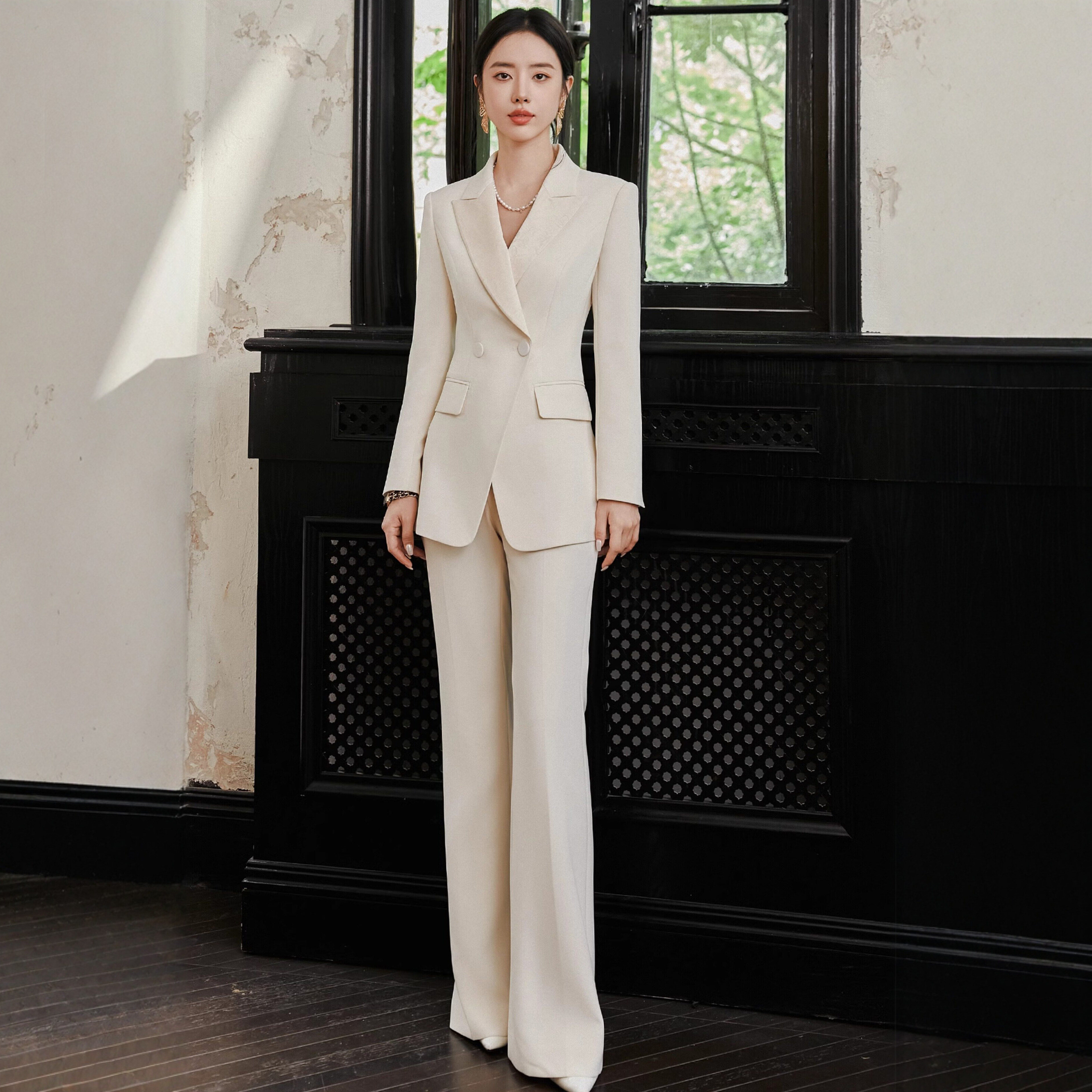 宴会礼服中式国风提花西装套装女