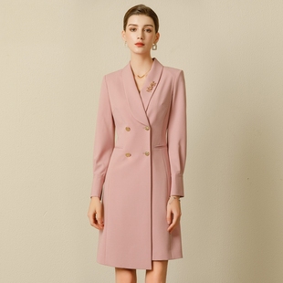 高端长袖西装连衣裙粉色主持人职业装演讲比赛服女正装礼服工作服