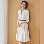 连衣裙女胖MM主持人演讲比赛职业宽松显瘦正装 大码 西装 米白色礼服