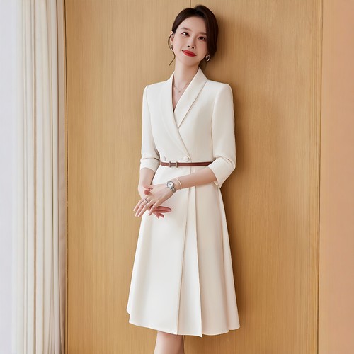 大码胖MM米白色西装连衣裙女礼服