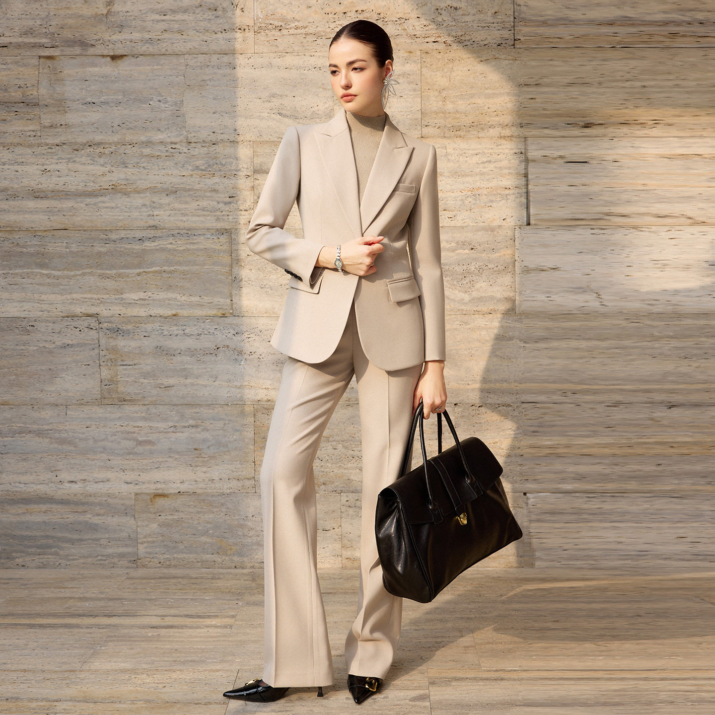 AD高端羊毛西装套装职业女2026新款浅色西服外套正式场合正装工装