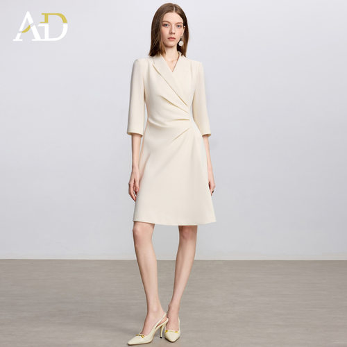 AD米白色优雅干练西装连衣裙礼服
